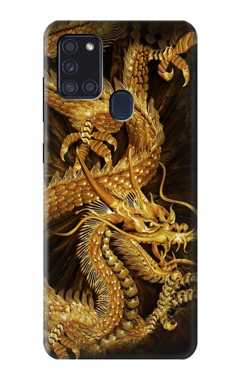 S2804 ゴールドドラゴンプリント Chinese Gold Dragon Printed Samsung Galaxy A21s バックケース、フリップケース・カバー