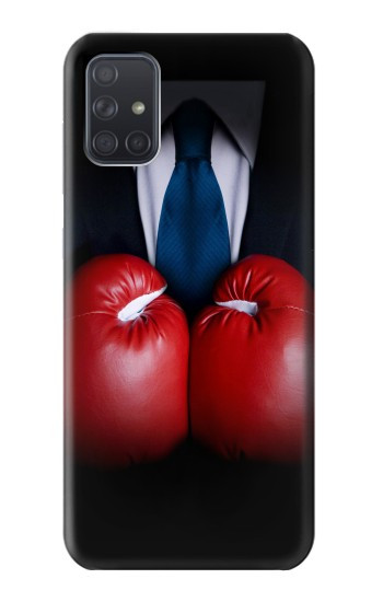 S2261 ボクシンググローブ黒スーツビジネスマン Businessman In Black Suit With Boxing Gloves Samsung Galaxy A71 5G バックケース、フリップケース・カバー