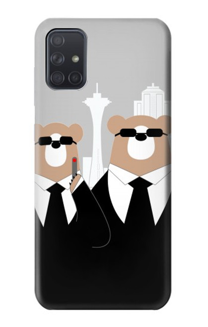 S3557 黒いスーツのクマ Bear in Black Suit Samsung Galaxy A71 5G バックケース、フリップケース・カバー
