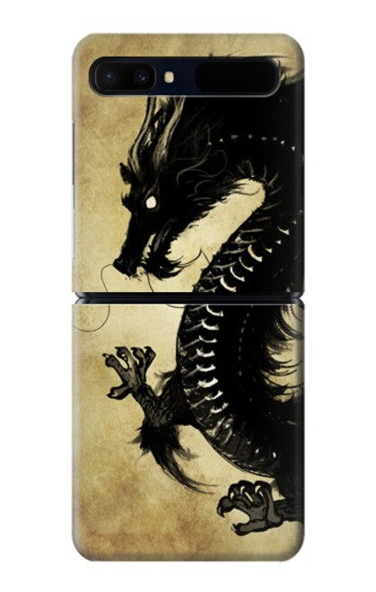 S1482 ブラックドラゴン絵画 Black Dragon Painting Samsung Galaxy Z Flip 5G バックケース、フリップケース・カバー