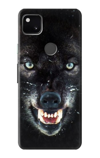 S2823 ブラックウルフ Black Wolf Blue Eyes Face Google Pixel 4a バックケース、フリップケース・カバー