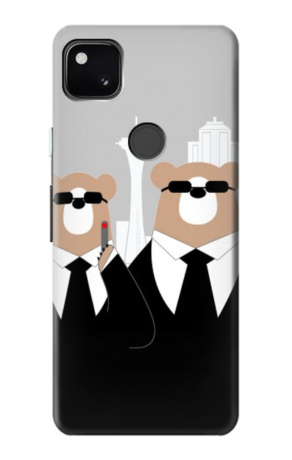 S3557 黒いスーツのクマ Bear in Black Suit Google Pixel 4a バックケース、フリップケース・カバー