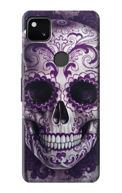 S3582 紫の頭蓋骨 Purple Sugar Skull Google Pixel 4a バックケース、フリップケース・カバー
