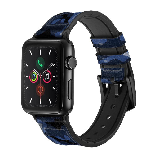 CA0527 海軍迷彩 Navy Blue Camo Camouflage レザーシリコンApple Watchバンド アップルウォッチ バンド