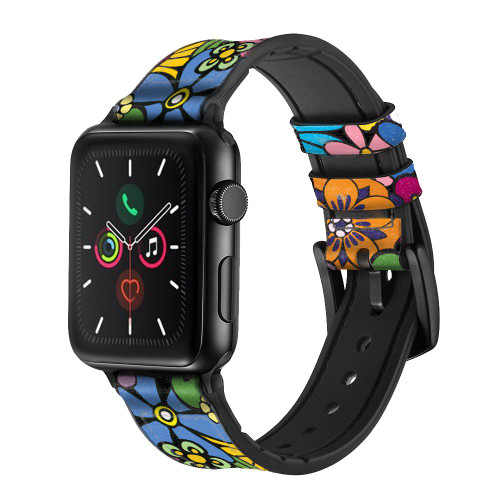 CA0649 カラフルなヒッピーの花のパターン Colorful Hippie Flowers Pattern レザーシリコンApple Watchバンド アップルウォッチ バンド