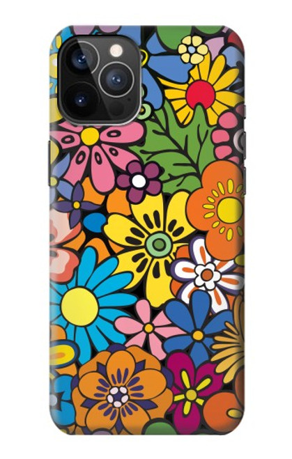 S3281 カラフルなヒッピーの花のパターン Colorful Hippie Flowers Pattern iPhone 12, iPhone 12 Pro バックケース、フリップケース・カバー