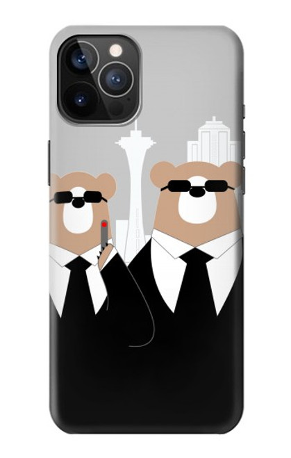 S3557 黒いスーツのクマ Bear in Black Suit iPhone 12, iPhone 12 Pro バックケース、フリップケース・カバー