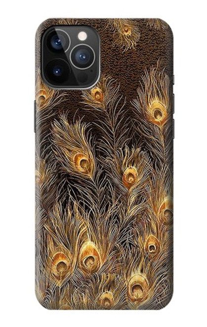 S3691 ゴールドピーコックフェザー Gold Peacock Feather iPhone 12, iPhone 12 Pro バックケース、フリップケース・カバー