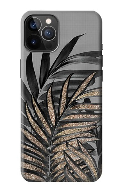 S3692 灰色の黒いヤシの葉 Gray Black Palm Leaves iPhone 12, iPhone 12 Pro バックケース、フリップケース・カバー