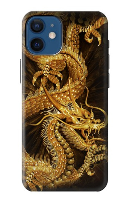 S2804 ゴールドドラゴンプリント Chinese Gold Dragon Printed iPhone 12 mini バックケース、フリップケース・カバー