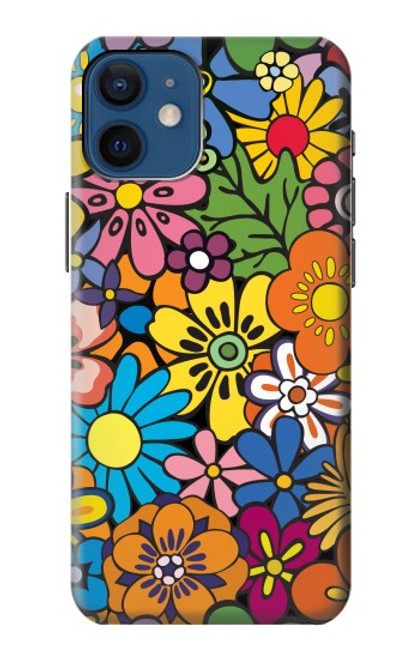 S3281 カラフルなヒッピーの花のパターン Colorful Hippie Flowers Pattern iPhone 12 mini バックケース、フリップケース・カバー