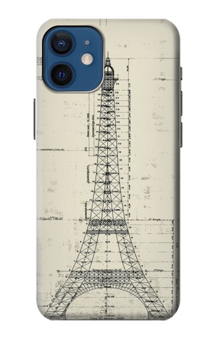 S3474 エッフェル建築図面 Eiffel Architectural Drawing iPhone 12 mini バックケース、フリップケース・カバー