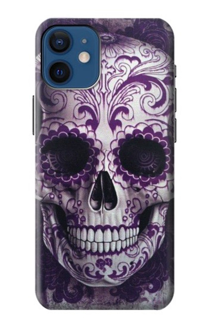 S3582 紫の頭蓋骨 Purple Sugar Skull iPhone 12 mini バックケース、フリップケース・カバー