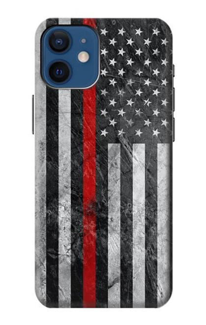 S3687 消防士細い赤い線アメリカの国旗 Firefighter Thin Red Line American Flag iPhone 12 mini バックケース、フリップケース・カバー