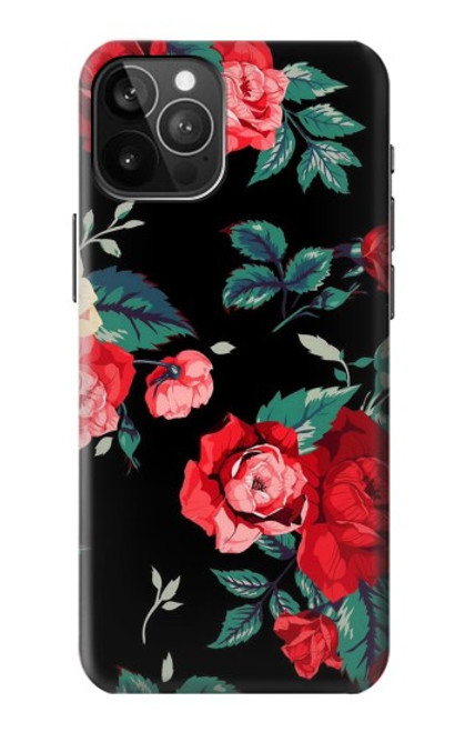 S3112 黒バラ パターン Rose Floral Pattern Black iPhone 12 Pro Max バックケース、フリップケース・カバー