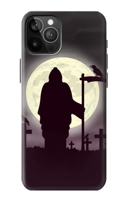 S3262 恐るべき 夜の月 墓地 Grim Reaper Night Moon Cemetery iPhone 12 Pro Max バックケース、フリップケース・カバー