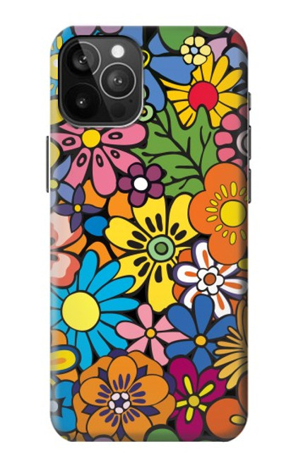 S3281 カラフルなヒッピーの花のパターン Colorful Hippie Flowers Pattern iPhone 12 Pro Max バックケース、フリップケース・カバー