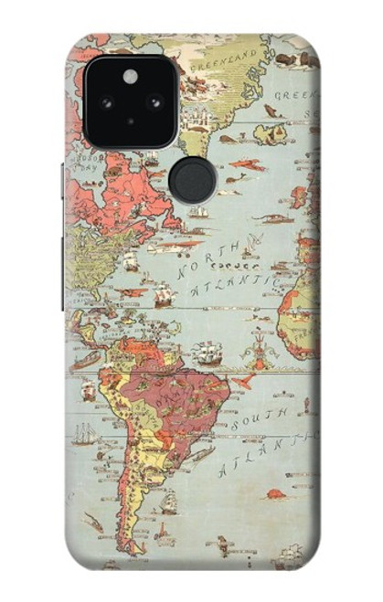 S3418 ヴィンテージの世界地図 Vintage World Map Google Pixel 5 バックケース、フリップケース・カバー
