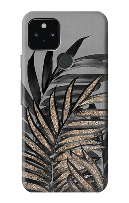 S3692 灰色の黒いヤシの葉 Gray Black Palm Leaves Google Pixel 5 バックケース、フリップケース・カバー