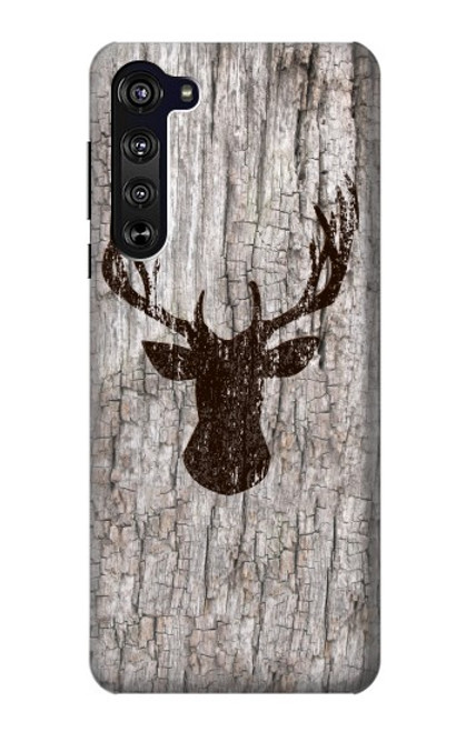 S2505 トナカイ古い木材グラフィックプリント Reindeer Head Old Wood Texture Graphic Printed Motorola Edge バックケース、フリップケース・カバー