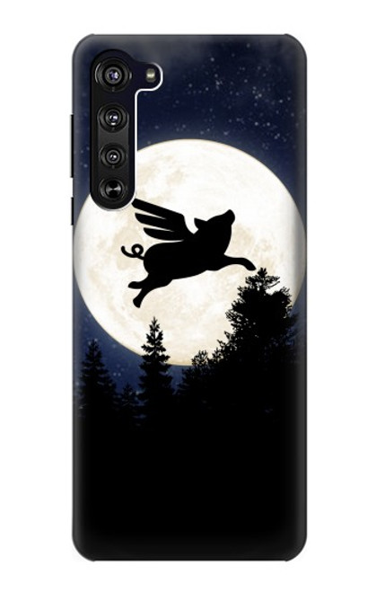 S3289 飛豚 満月 Flying Pig Full Moon Night Motorola Edge バックケース、フリップケース・カバー