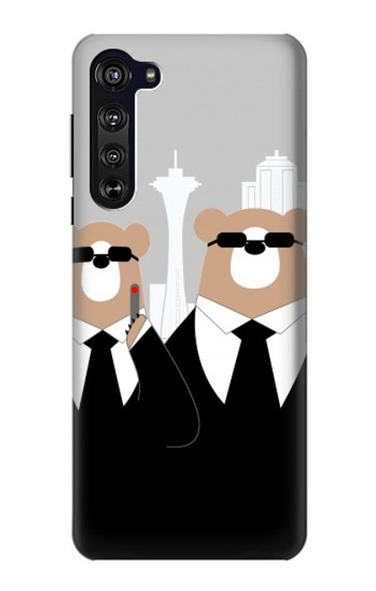 S3557 黒いスーツのクマ Bear in Black Suit Motorola Edge バックケース、フリップケース・カバー