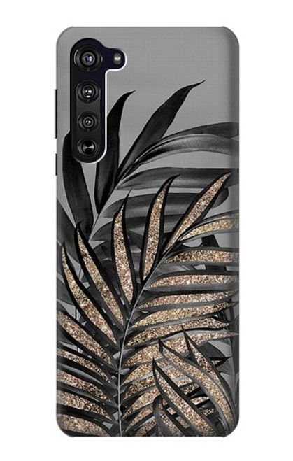 S3692 灰色の黒いヤシの葉 Gray Black Palm Leaves Motorola Edge バックケース、フリップケース・カバー