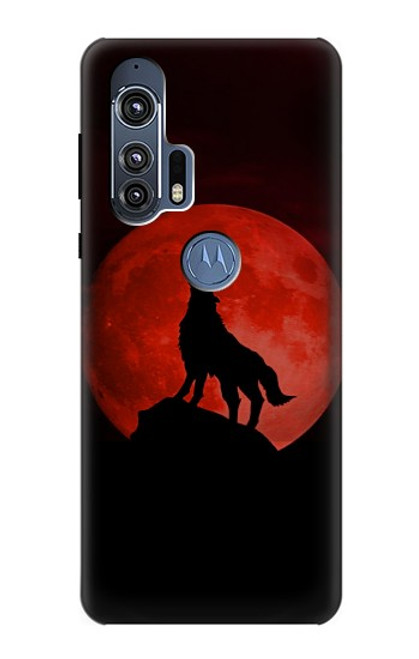 S2955 狼は赤月にハウリング Wolf Howling Red Moon Motorola Edge+ バックケース、フリップケース・カバー