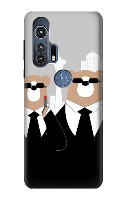 S3557 黒いスーツのクマ Bear in Black Suit Motorola Edge+ バックケース、フリップケース・カバー