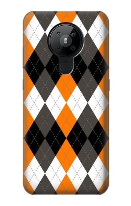 S3421 黒 オレンジ 白 アーガイルプラッド Black Orange White Argyle Plaid Nokia 5.3 バックケース、フリップケース・カバー