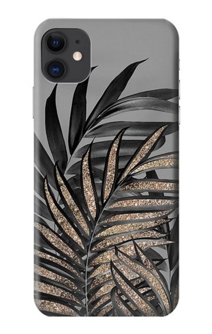 S3692 灰色の黒いヤシの葉 Gray Black Palm Leaves iPhone 11 バックケース、フリップケース・カバー