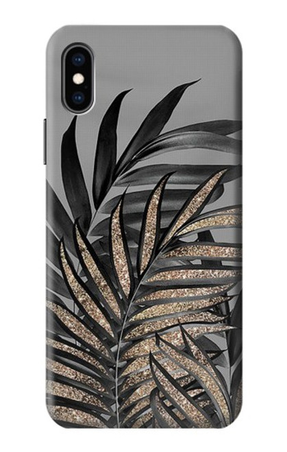 S3692 灰色の黒いヤシの葉 Gray Black Palm Leaves iPhone X, iPhone XS バックケース、フリップケース・カバー