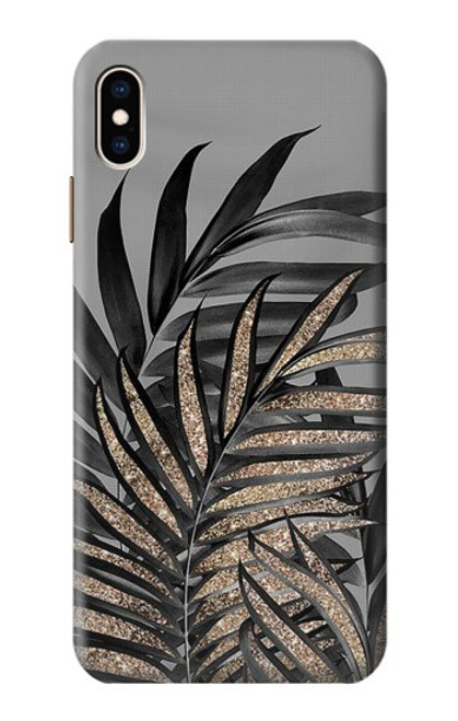 S3692 灰色の黒いヤシの葉 Gray Black Palm Leaves iPhone XS Max バックケース、フリップケース・カバー
