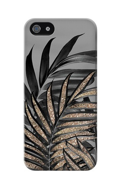 S3692 灰色の黒いヤシの葉 Gray Black Palm Leaves iPhone 5 5S SE バックケース、フリップケース・カバー