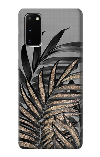 S3692 灰色の黒いヤシの葉 Gray Black Palm Leaves Samsung Galaxy S20 バックケース、フリップケース・カバー
