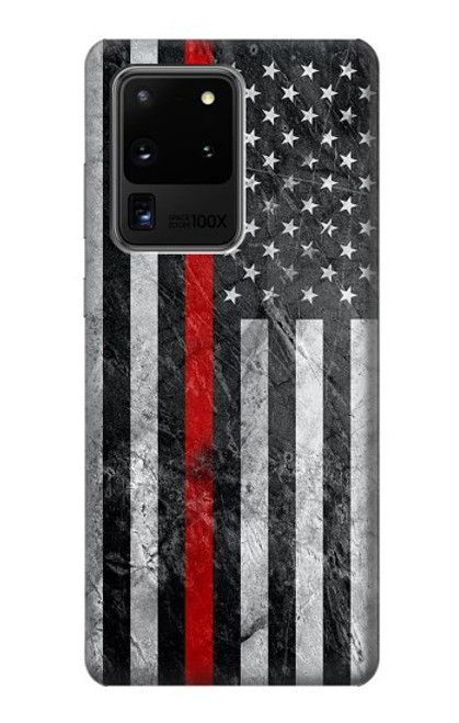 S3687 消防士細い赤い線アメリカの国旗 Firefighter Thin Red Line American Flag Samsung Galaxy S20 Ultra バックケース、フリップケース・カバー