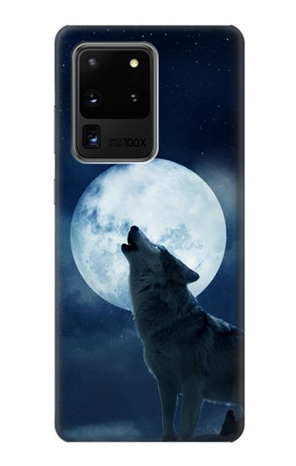S3693 グリムホワイトウルフ満月 Grim White Wolf Full Moon Samsung Galaxy S20 Ultra バックケース、フリップケース・カバー