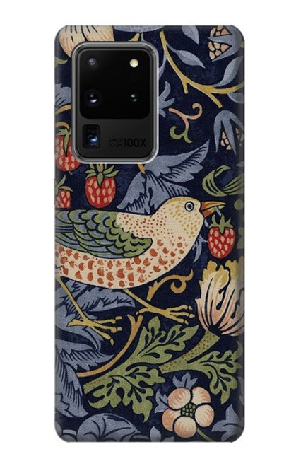 S3791 ウィリアムモリスストロベリーシーフ生地 William Morris Strawberry Thief Fabric Samsung Galaxy S20 Ultra バックケース、フリップケース・カバー