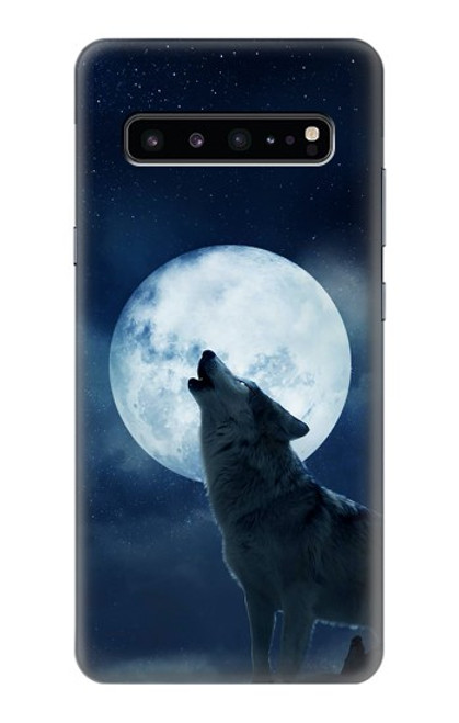 S3693 グリムホワイトウルフ満月 Grim White Wolf Full Moon Samsung Galaxy S10 5G バックケース、フリップケース・カバー