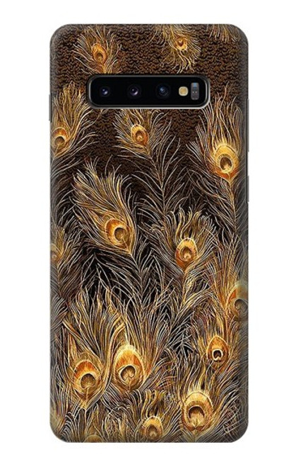 S3691 ゴールドピーコックフェザー Gold Peacock Feather Samsung Galaxy S10 Plus バックケース、フリップケース・カバー