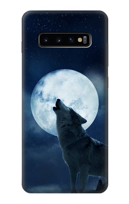 S3693 グリムホワイトウルフ満月 Grim White Wolf Full Moon Samsung Galaxy S10 Plus バックケース、フリップケース・カバー