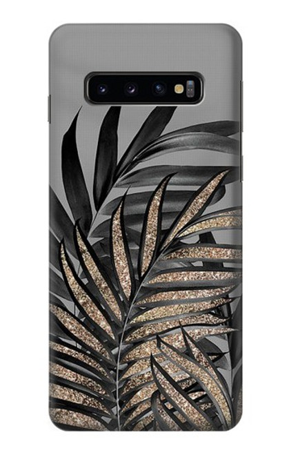 S3692 灰色の黒いヤシの葉 Gray Black Palm Leaves Samsung Galaxy S10 バックケース、フリップケース・カバー
