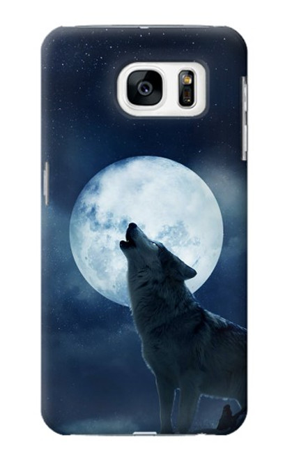 S3693 グリムホワイトウルフ満月 Grim White Wolf Full Moon Samsung Galaxy S7 バックケース、フリップケース・カバー