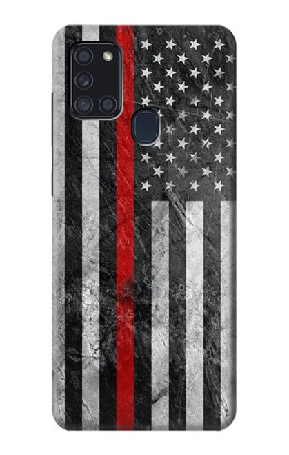 S3687 消防士細い赤い線アメリカの国旗 Firefighter Thin Red Line American Flag Samsung Galaxy A21s バックケース、フリップケース・カバー