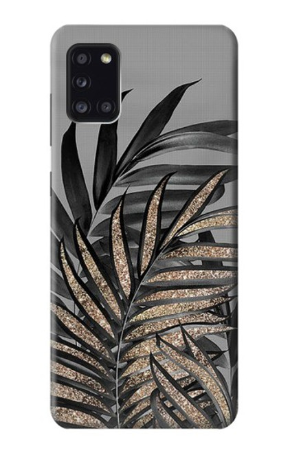 S3692 灰色の黒いヤシの葉 Gray Black Palm Leaves Samsung Galaxy A31 バックケース、フリップケース・カバー
