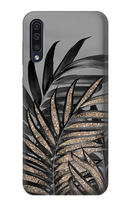 S3692 灰色の黒いヤシの葉 Gray Black Palm Leaves Samsung Galaxy A50 バックケース、フリップケース・カバー