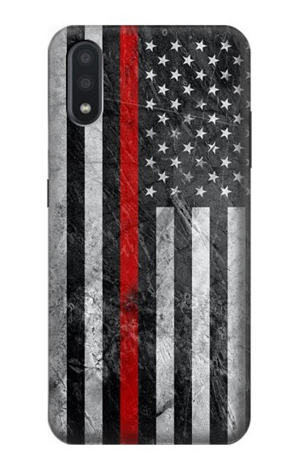 S3687 消防士細い赤い線アメリカの国旗 Firefighter Thin Red Line American Flag Samsung Galaxy A01 バックケース、フリップケース・カバー