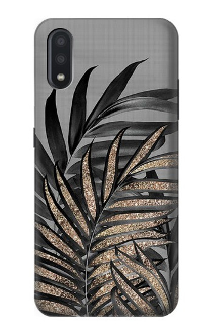 S3692 灰色の黒いヤシの葉 Gray Black Palm Leaves Samsung Galaxy A01 バックケース、フリップケース・カバー