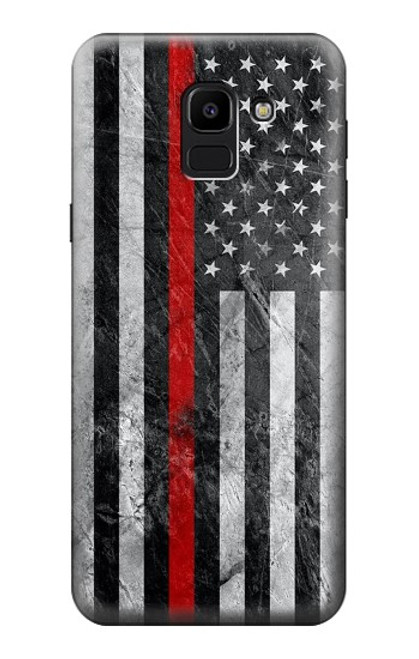 S3687 消防士細い赤い線アメリカの国旗 Firefighter Thin Red Line American Flag Samsung Galaxy J6 (2018) バックケース、フリップケース・カバー