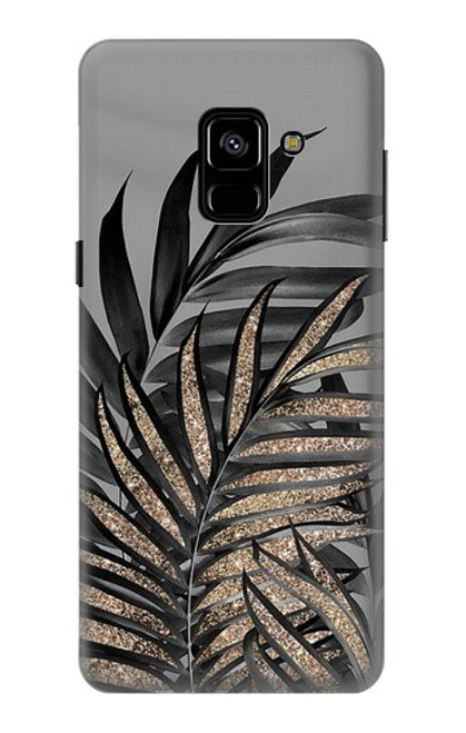 S3692 灰色の黒いヤシの葉 Gray Black Palm Leaves Samsung Galaxy A8 (2018) バックケース、フリップケース・カバー